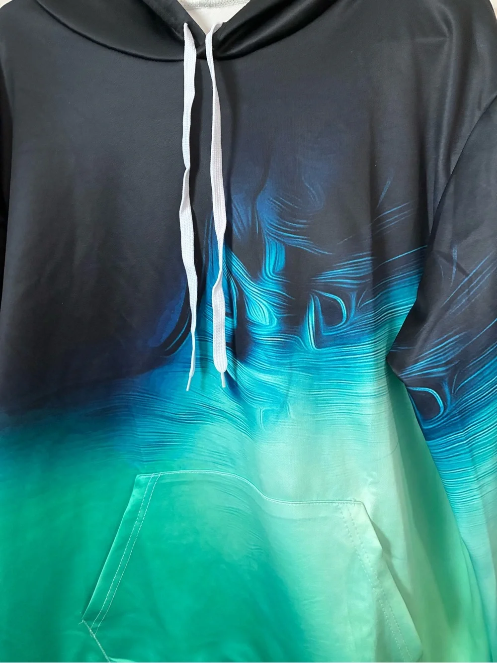 Women’s Gradient Hoodie Sweatshirt - Black to Teal